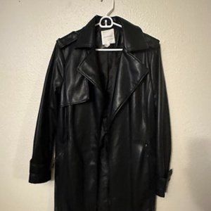 Avec Les Filles Faux Leather Open Front Trench Coat size small
